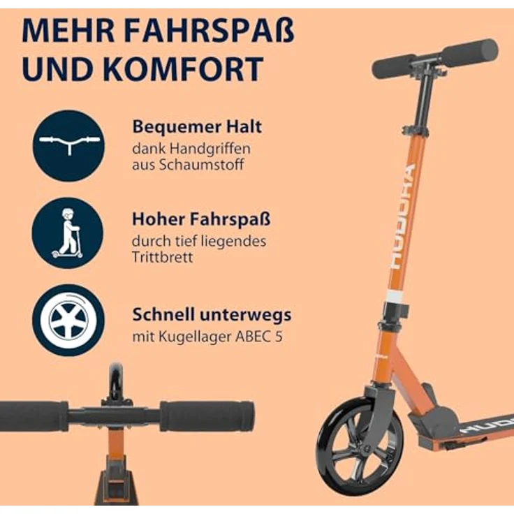 HUDORA Scooter Start 200, stabiler Aluminium-Roller, höhenverstellbar & zusammenklappbar, für Kinder & Erwachsene bis 100 kg, orange – Bild 3