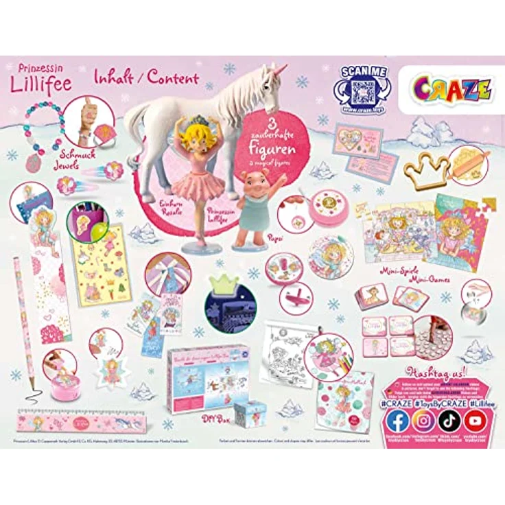 CRAZE Prinzessin Lillifee Adventskalender Kinder - Spielzeug Adventskalender Mädchen mit Prinzessin & Einhorn Figuren – Bild 2