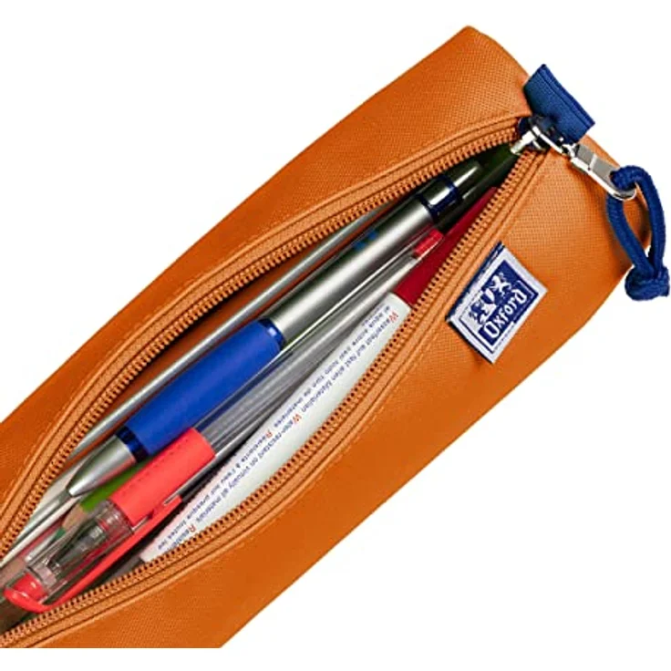 Oxford Federmäppchen für Mädchen und Jungen, Ø 7 cm rund, groß, langlebig, orange – Bild 3