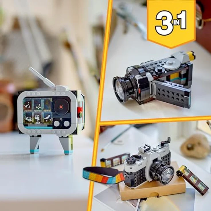 LEGO Creator 3in1 Retro Kamera Spielzeug mit 3 Modellen für Mädchen und Jungen, Büro- und Zimmer-Deko, Baue um in Fernseher oder Videokamera, Geschenk für kleine Fotografen ab 8 Jahren 31147 – Bild 5