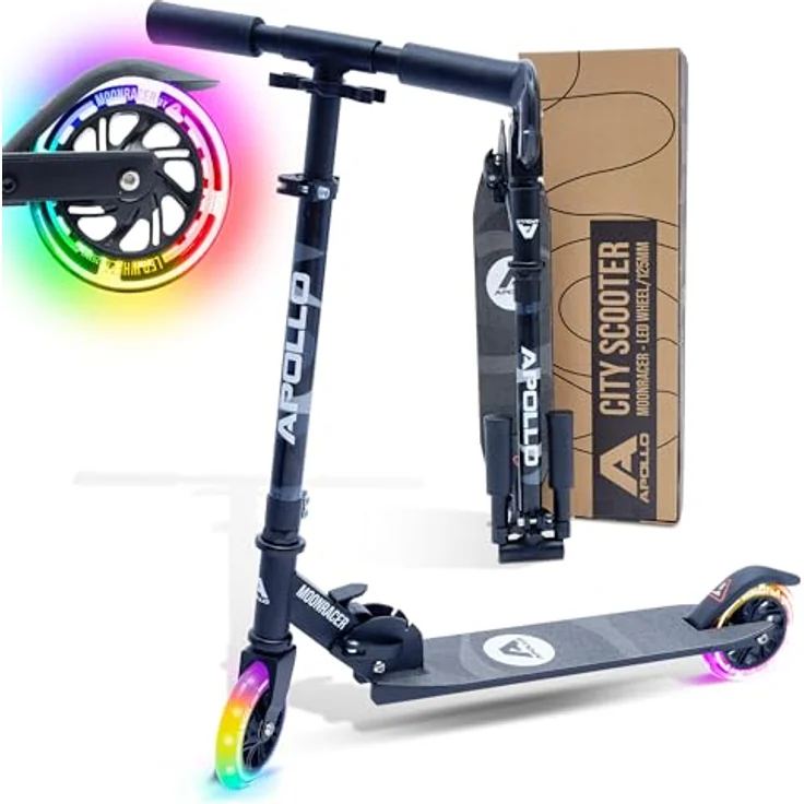 Apollo 125mm Scooter Moonracer - Klappbarer Kinderroller mit LED Wheels, schwarz – Bild 1