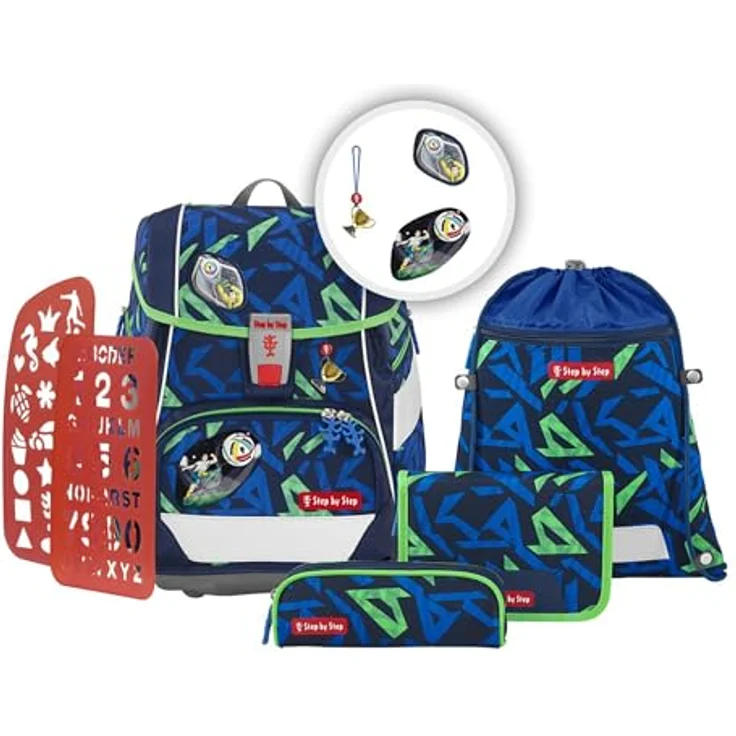 Step by Step Schulranzen-Set 2IN1 Plus "Soccer Ben" 6-teilig, ergonomischer Tornister, höhenverstellbar mit Hüftgurt, 19L, blau-grün – Bild 1