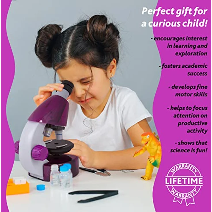 Levenhuk LabZZ M101 Amethyst, Einsteiger Mikroskop für Kinder mit 640x Zoom, LED-Beleuchtung und Experimentier-Set – Bild 2