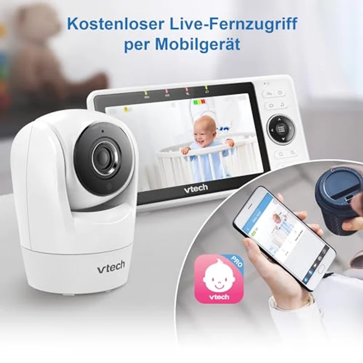 Vtech VM901-1W WLAN Babyphone mit Kamera, 5-Zoll HD Display, neig/Schwenk Kamera, 1080p, 120° Weitwinkelansicht, iOS/Android – Bild 5