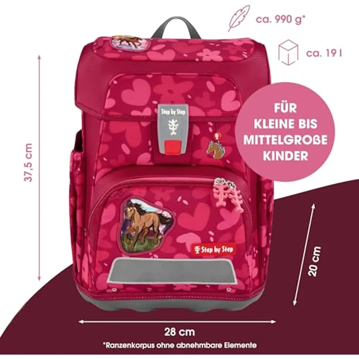 Step by Step Schulranzen-Set Cloud „Wild Horse Nora“, 5-teilig, rot, ergonomischer Tornister mit 19L, höhenverstellbar, reflektierend, inkl. Schulmaterial für Mädchen ab 1. Klasse – Bild 2