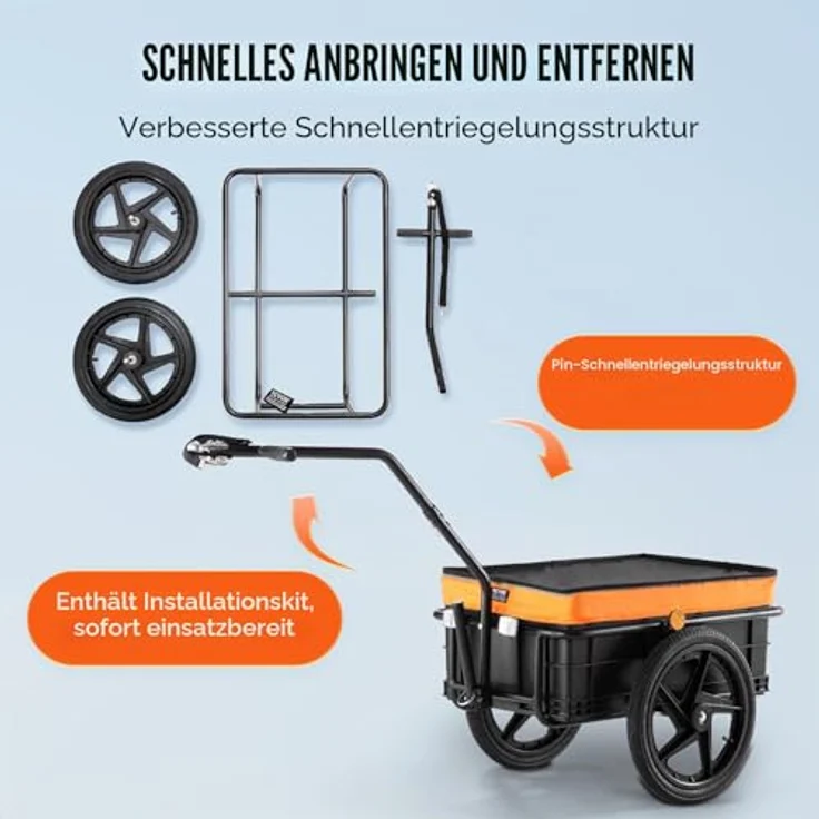 VEVOR Fahrradanhänger, Transportanhänger mit 40 kg Tragkraft, faltbar, wasserdichte Abdeckung, Universalkupplung, 40,6 cm Räder, passend für 640-711 mm Fahrradräder – Bild 5