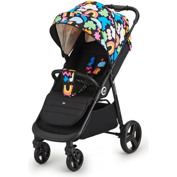 Kinderkraft GRANDE PLUS Buggy, für Kinder bis 22 kg, zusammenklappbar mit einer Hand, verstellbare Liegeposition, großes Verdeck mit Fenster, gedämpfte Räder, geräumiger Sitz, Happy Shapes