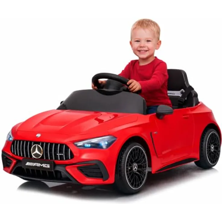 FINOOS Kinder Elektroauto 12V Mercedes CLE53 AMG, mit Fernbedienung und Sanftanlaufsystem, Rot