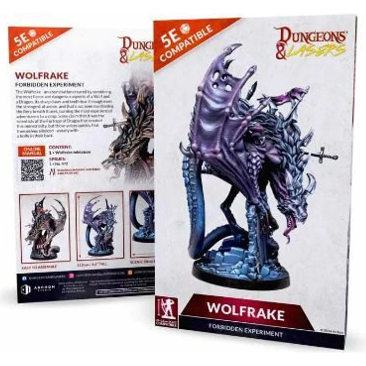 Archon Studio Dungeons & Lasers Miniatures: DEUSLAIR: WOLFRAKE, unbemalte Sammelfigur eines Drachen-Wolf-Kreaturen-Ungeheuers