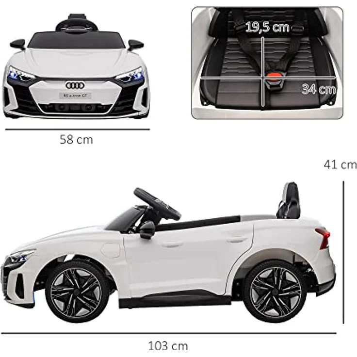 HOMCOM Elektro-Kinderauto mit Fernbedienung, Kinderfahrzeug mit Sicherheitsgurt, Belastbarkeit 25 kg, WeiГџ – Bild 5