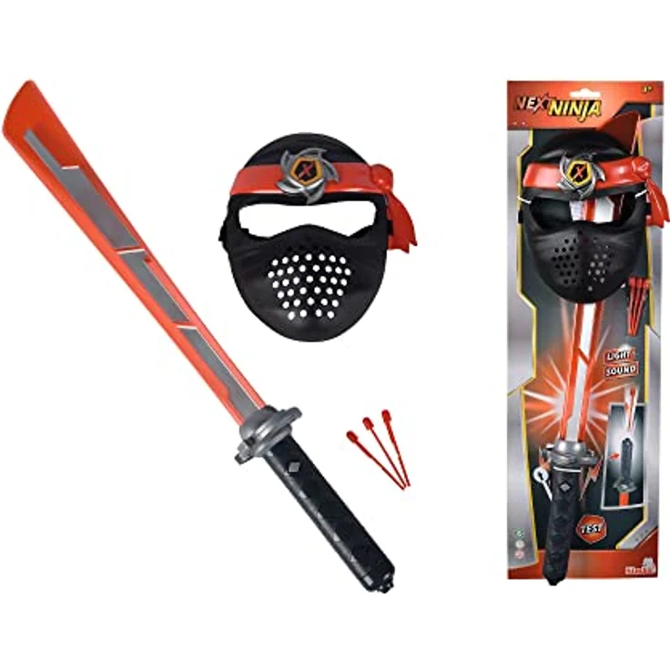 Simba 108042587 Next Ninja Schwert und Maske, rot, mit Licht und Sound, Schussfunktion, 60cm, mit Textilband, ab 3 Jahre – Bild 3