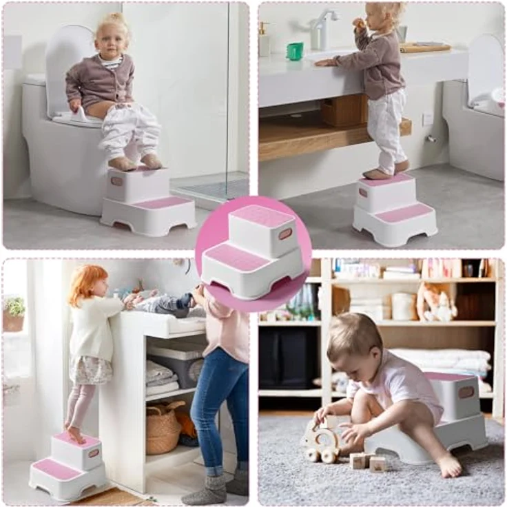 DEANIC Toilettensitz für Kinder mit Tritthocker und 2 Stufen Hocker, bequem mit Spritzschutz, rosa – Bild 5