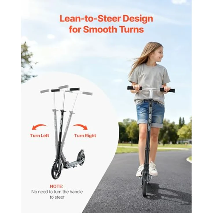 VEVOR Kinder-Scooter, Cityroller mit höhenverstellbarem Lenker, rutschfestem Deck und faltbarem Rahmen, bis 100 kg, Schwarz – Bild 4