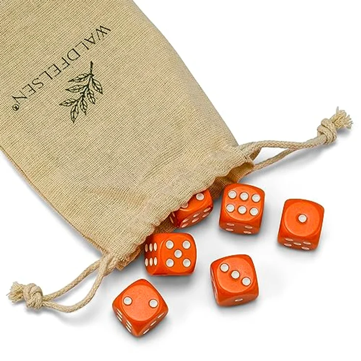 Waldfelsen Acrylwürfel Set, 6 hochwertige 16 mm W6 Würfel in Orange mit Stoffbeutel – Bild 2