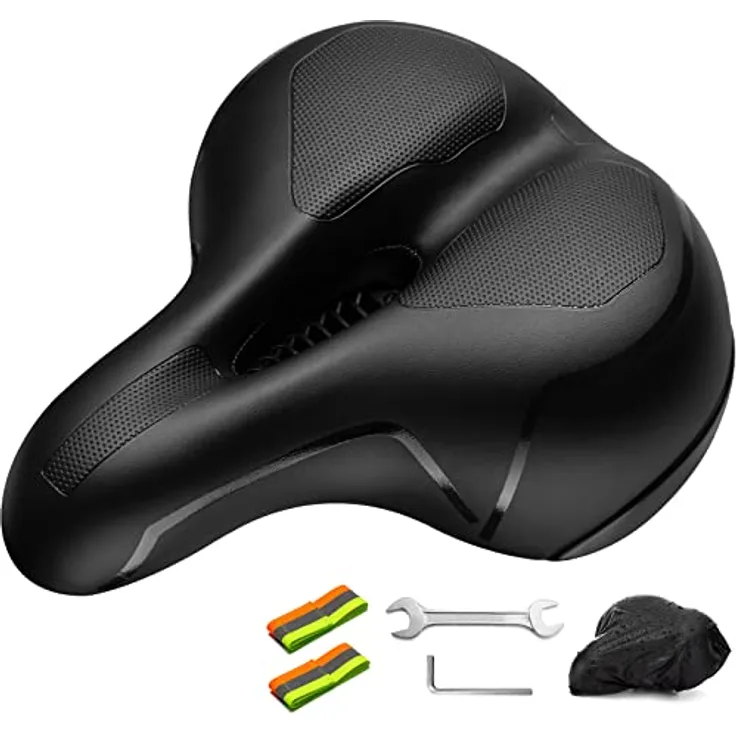 Favoto Fahrradsattel Fahrrad Sattel Fahrradsitz Hohl Ergonomisch Tourensattel Atmungsaktiv Universal für Herren Damen Rennrad Mountainbike mit Sitzbezug Schraubenschlüssel 2 Reflektierende Bänder