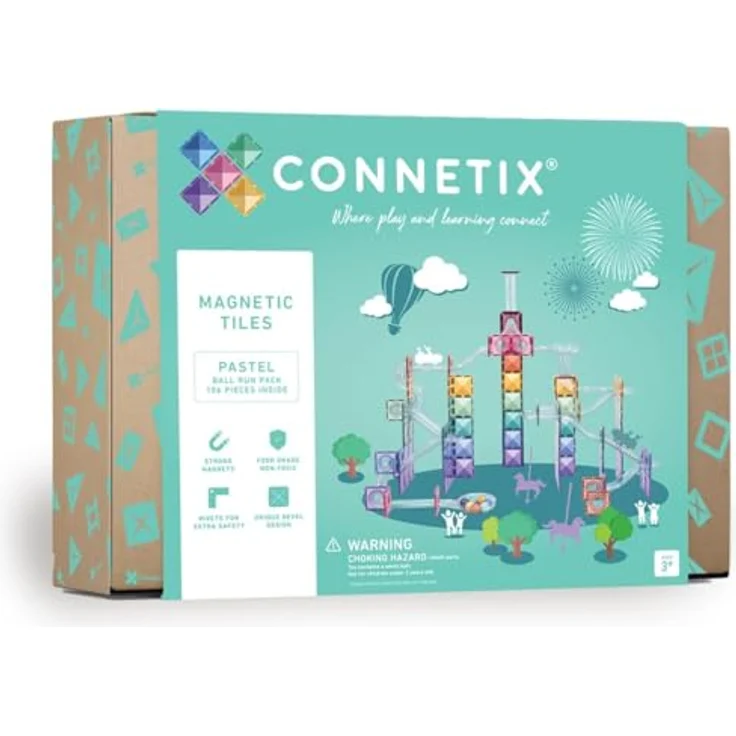 Connetix Magnetspielbausteine Kugelbahn Pastel Ball Run Pack verstärkte Magnete Lernspiel, 106 Teile, ab 3 Jahren – Bild 2