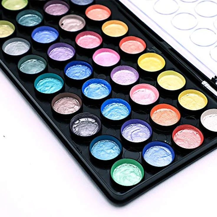 Mont Marte Metallic Aquarellfarben Set, 36 Wasserfarben inklusive Pinsel, kompaktes Design, ideal für Anfänger und Profis – Bild 4