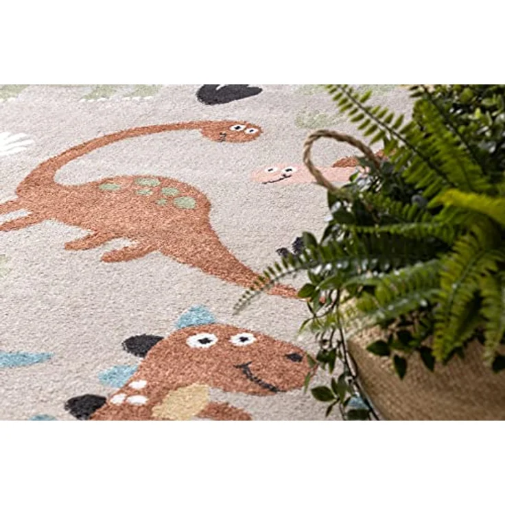 rugsx Fun Dino Kinderteppich, Dinosaurier-Muster, beige, 160x220 cm, pflegeleicht und für Fußbodenheizung geeignet – Bild 5