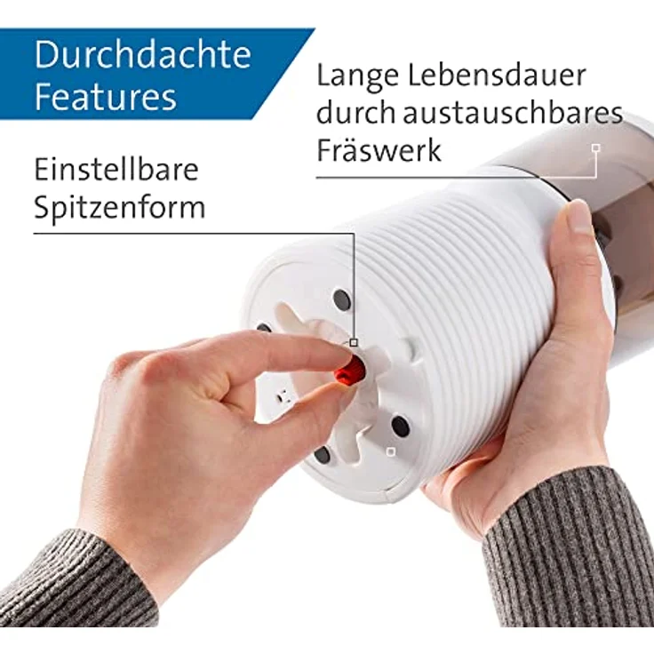 Dahle Elektrische Spitzmaschine 210 (Anspitzer für Stiftdurchmesser 8 mm – 11 mm, Kindersicher nach GS-Standards) Weiß, 20,7 x 10,3 x 10,3 – Bild 5