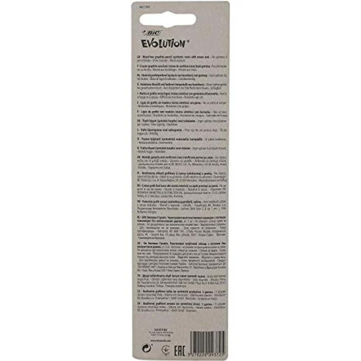 BIC Bleistift Evolution Stripes 646 HB, Holzfreier Bleistift mit Radierer, 3 Stück farbig sortiert (Rot/Weiß, Gelb/Weiß, Blau/Weiß) – Bild 5