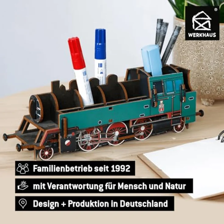 Werkhaus Stiftebox Dampflok OKL 2, Stiftehalter aus Holz mit 12 Fächern, farbenfrohes Design – Bild 8