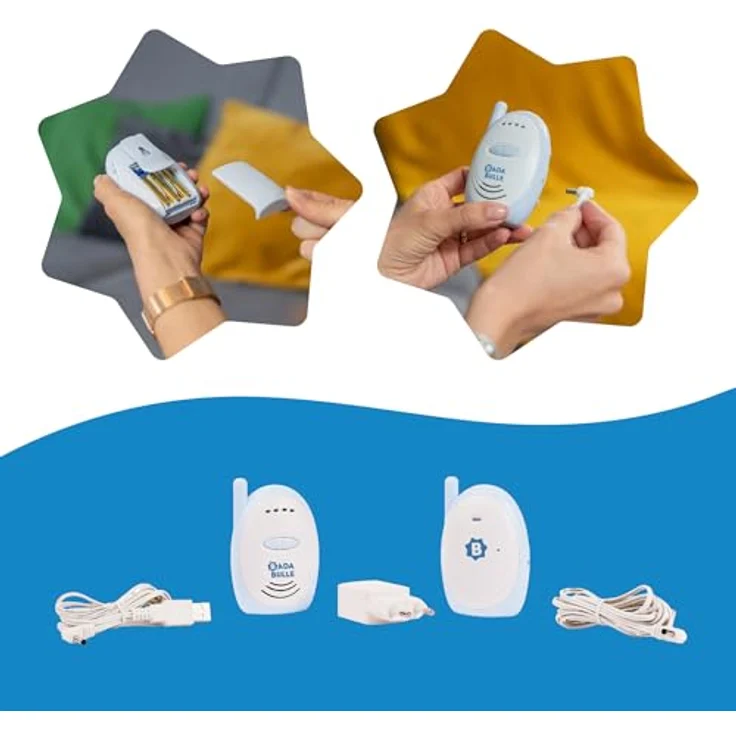 Badabulle Audio-Babyphone 300m Reichweite, akustischer und visueller Alarm, Batterie- und Netzbetrieb, kompakt mit Gürtelclip – Bild 5