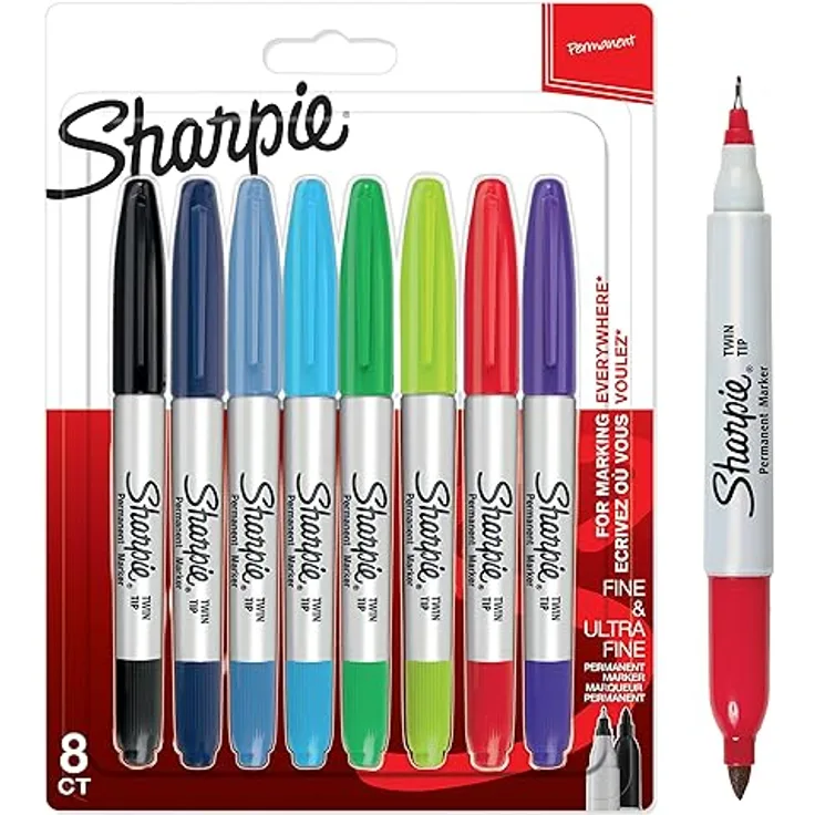 Sharpie Doppelseitiger Permanent Marker | Marker Stifte mit Doppelspitze (Fein & ultrafein) | gemischte Farben | 8 Stück