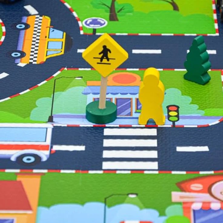 LittleTom 12 Teile Puzzlematte Straße für Kinder - 30x30 Indoor & Outdoor - Spielzeug Autostrasse Puzzle - Spielteppich Straße Spielmatte Auto Kinderteppich in Blau – Bild 4