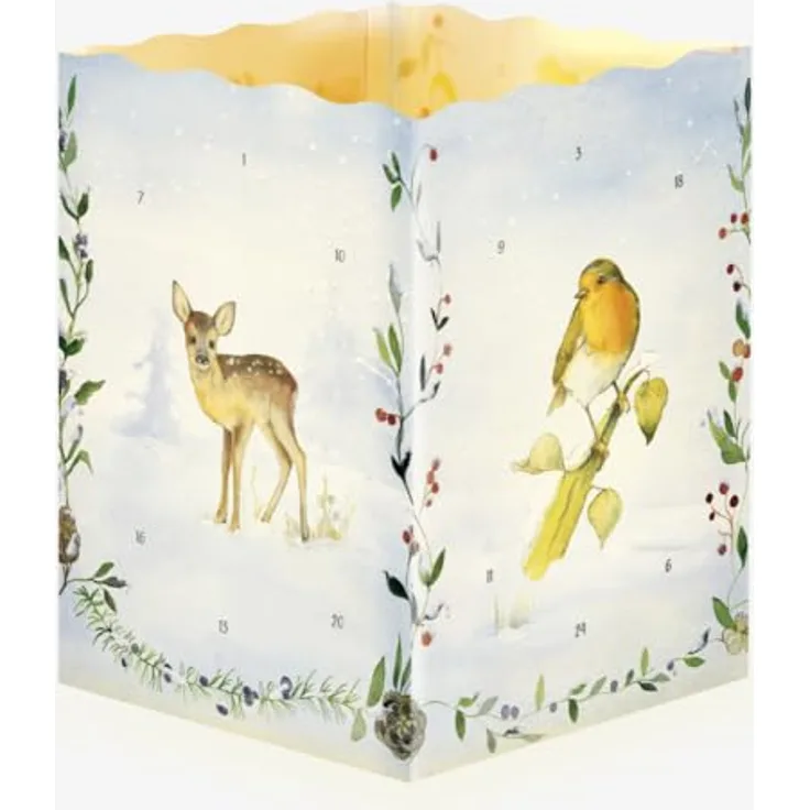 Korsch Adventskalender „Tiere im Winter“, Windlicht-Adventskalender aus FSC-zertifiziertem Strukturkarton mit 4 herausnehmbaren Anhängern