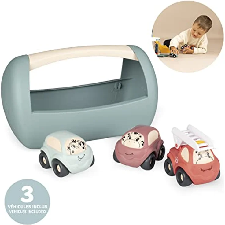 Smoby - Little – Set 3 Fahrzeuge 1. Alter Autos und Feuerwehrauto Transportbox ab 12 Monaten 140204, grün, 7/140204 – Bild 2