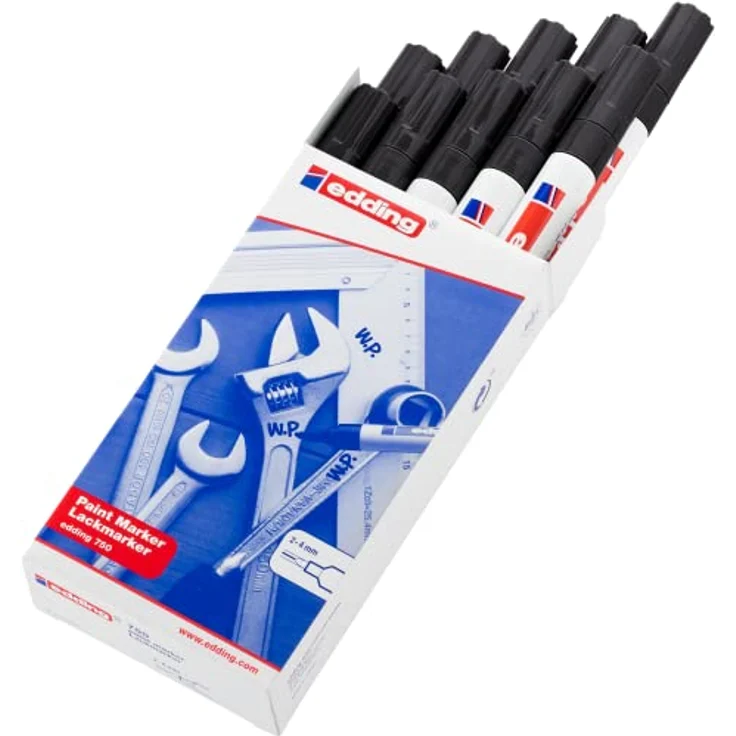 edding 750 Lackmarker - schwarz - 10 Stifte - Rundspitze 2-4 mm - Lackstift zur Markierung und Beschriftung von Metall, Glas, Stein oder Kunststoff - hitzebeständig, permanent, wischfest – Bild 2