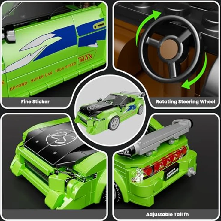 Mould King 27033 Technik Speed Champion Eclips Rennwagen, Klemmbausteine Modellauto mit Acryl Vitrine, 338 Teile – Bild 5