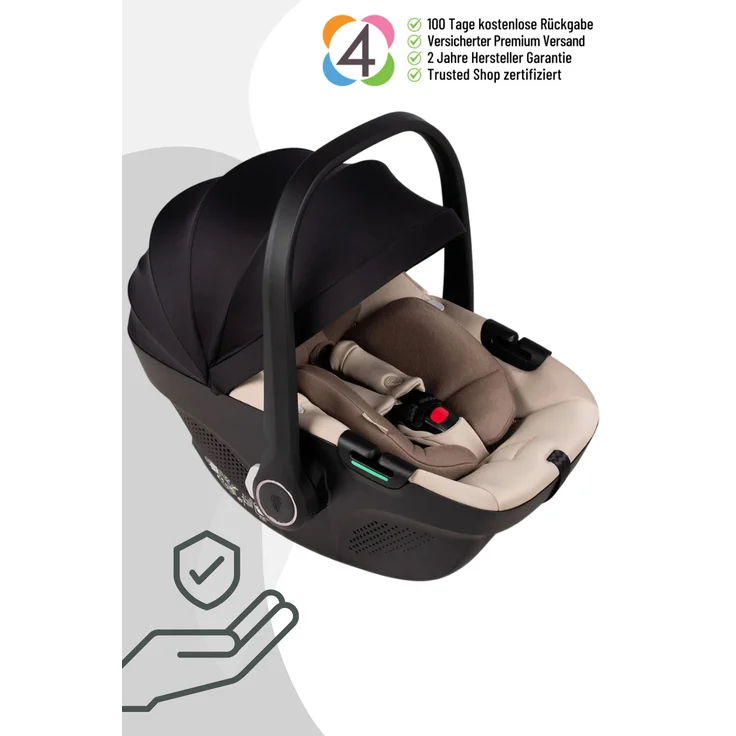 Venicci Tiago 360 I-Size Babyschale, Autositz für Kinder bis 13 kg mit verstellbarem Griff und Sonnenschutz, beige