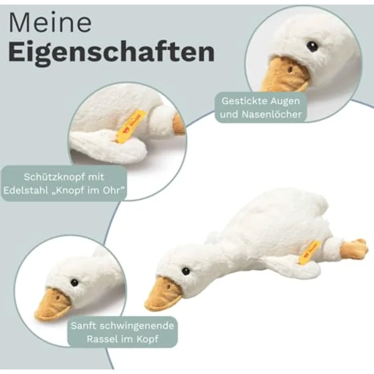Steiff Gilda Gans Kuscheltier mit Rassel, 21 cm, weiß, für Babys ab 0 Monaten, weich & kuschelig, handgefertigt, Spielkamerad – Bild 3