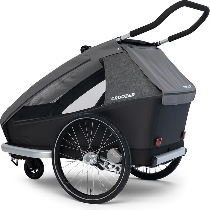Croozer Fahrradkinderanhänger Kid Keeke 2, Fahrradanhänger für 2 Kinder inkl. Buggy Rad, mit Croozer AirPad® Federung, 20" Speichenlaufrädern, silber – Bild 1