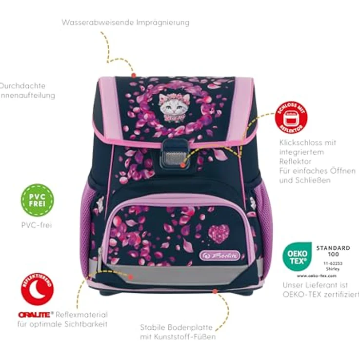 Herlitz Schulranzen Set Loop Plus 2026, 4-teiliges Mädchen Set in Dunkelrosa mit Schulranzen, Schüleretui, Schlampermäppchen und Sportbeutel – Bild 4