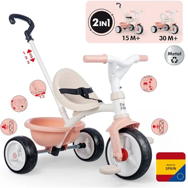 Smoby Be Move Rosé Kinderdreirad mit Schubstange, ergonomischem Sitz und Metallrahmen, für Kinder ab 15 Monaten – Bild 2