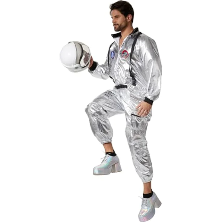 dressforfun Astronauten Kostüm, Silberner Overall für Damen und Herren, Leichtes und pflegeleichtes Polyester, Ideal für Fasching und Karneval - L – Bild 3