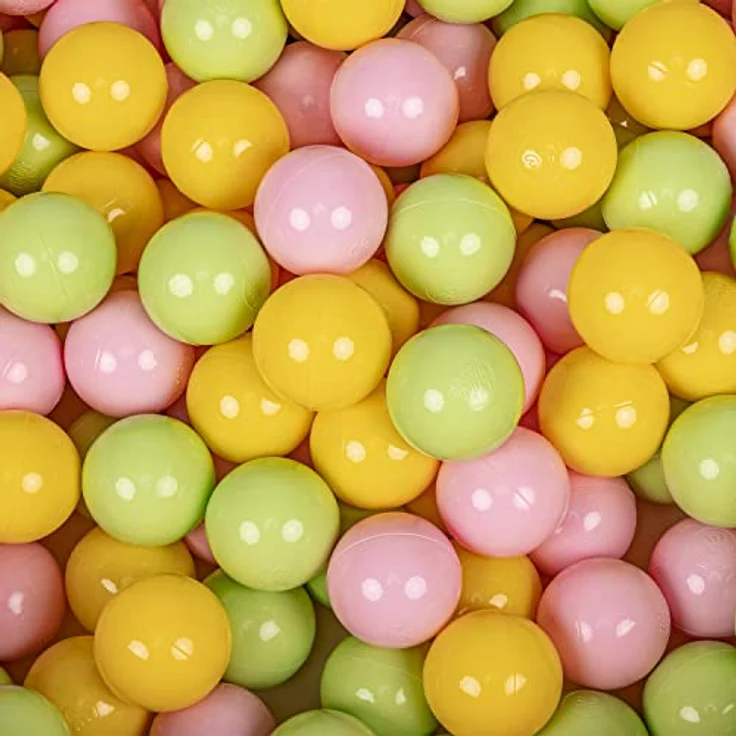 KiddyMoon 100 ∅ 7Cm Kinder Bälle für Bällebad, BPA-freie Plastikkugeln in Hellgrün/Gelb/Rosa, Made in EU – Bild 2