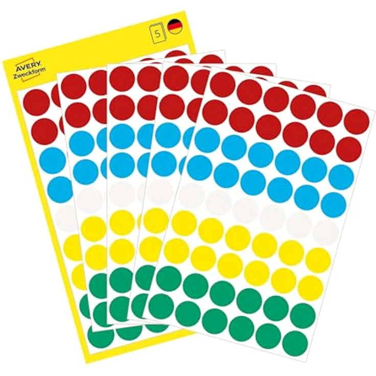 AVERY Zweckform Klebepunkte 3088, farbsortiert Ø 12,0 mm, 270 St., in rot, weiß, grün, blau und gelb – Bild 1