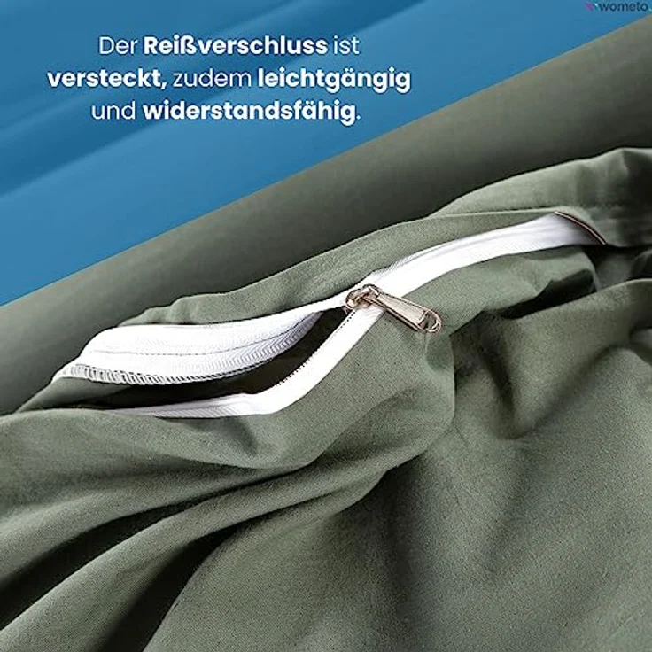wometo Bettwäsche Renforce Stone-Washed 135x200 & 80x80 100% Baumwolle - grün OekoTex weich modern Used-Look Leinen-Optik – Bild 5