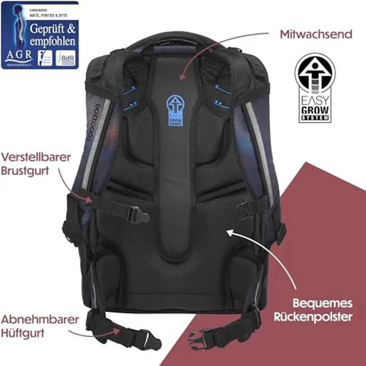 Coocazoo Mate Schulrucksack „Rainbow Illusion”, schwarz, ergonomischer Tornister, höhenverstellbar, mit Brustgurt & Hüftgurt, 30 Liter für ab der 3. Klasse – Bild 4