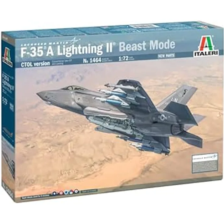 Italeri 1464S 1:72 F-35A (Beast Mode) - Modellbau, Bausatz, Standmodellbau, Basteln, Hobby, Kleben, Plastikbausatz, detailgetreu, Unlackiert