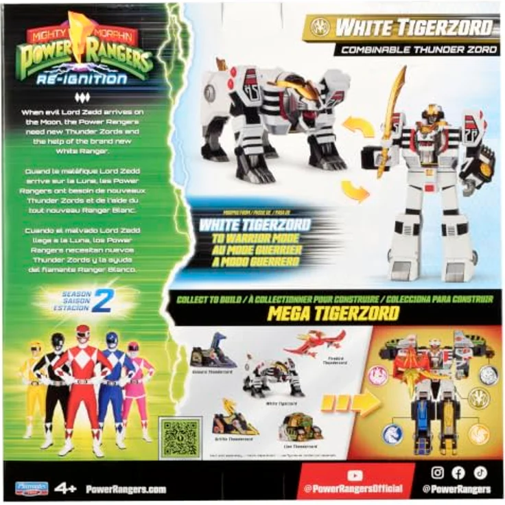 Playmates Toys Power Rangers White Tigerzord, Actionfigur 25 cm mit Fahrzeugfunktion und detailreicher Nachbildung – Bild 4