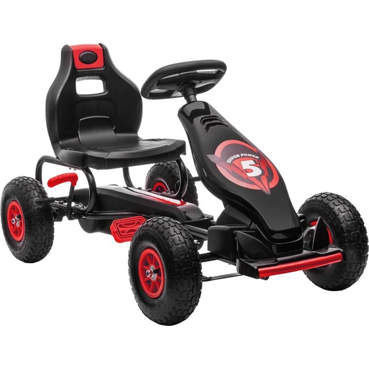 HOMCOM Go-Kart Kettcar Tretauto mit Gummireifen, für 5-12 Jahre Kinder, 121L x 58B x 61H cm, Rot&Schwarz – Bild 1