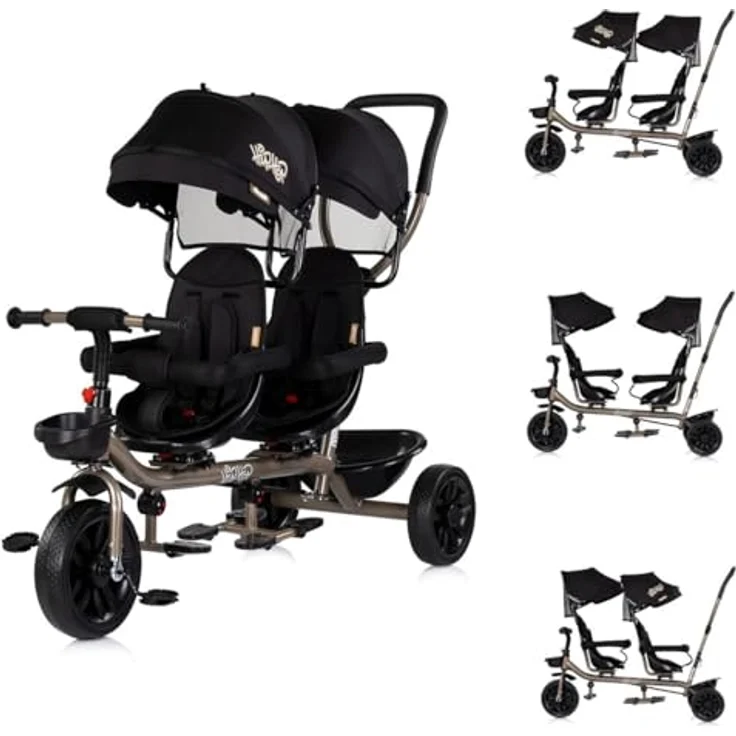 Chipolino Zwillingsdreirad Hip Hop, für zwei Kinder bis 40 kg, 360° drehbare Sitze, Schwarz – Bild 1