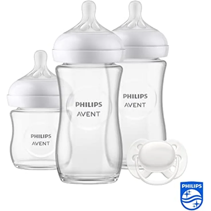 Philips Avent Babyflaschen aus Glas, Geschenkset für Neugeborene – 3 Babyflaschen Natural Response, ultra soft Schnuller, für Babys von 0–6 Monaten und älter (Modell SCD878/11) – Bild 3
