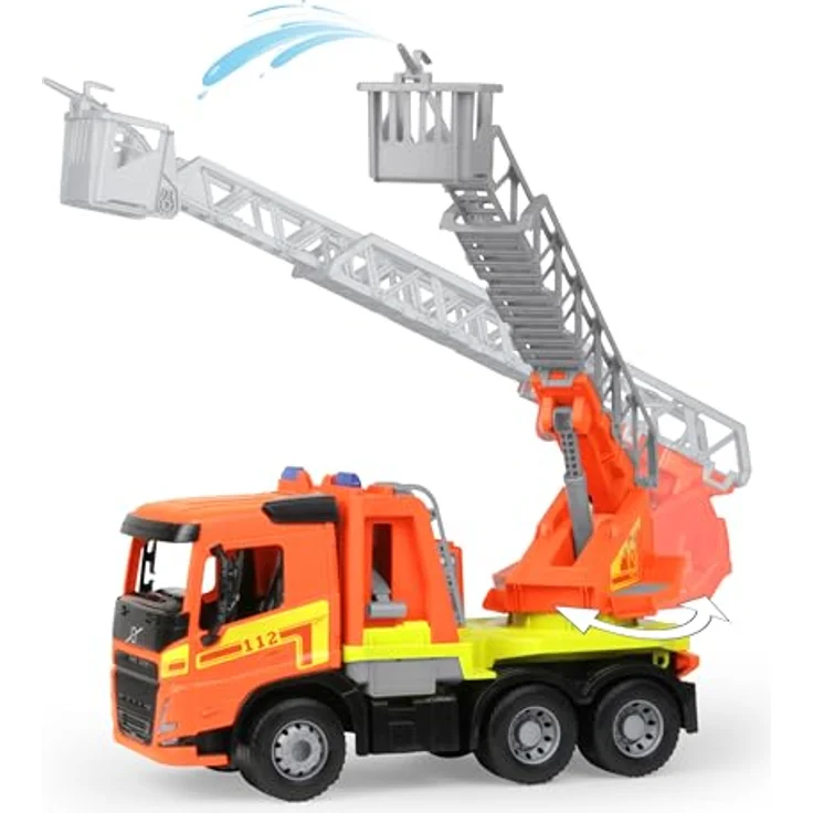 Lena WORXX Feuerwehr Volvo FMX, Spielzeugauto mit funktionaler Spritzfunktion, drehbarem Turm und ausziehbarer Leiter, Schaukarton – Bild 3