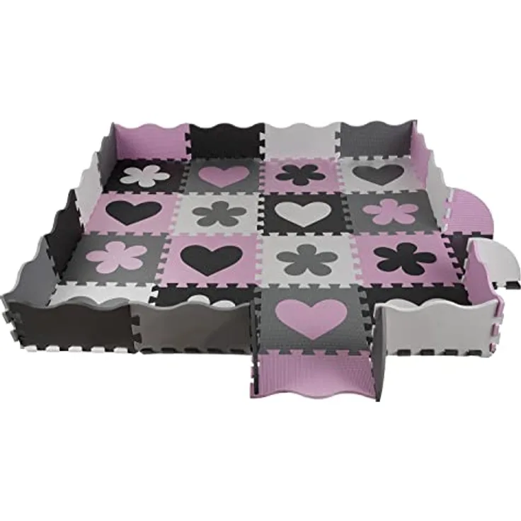 ISO TRADE Puzzle Spielteppich Spielmatte Kindertepich Schaumstoffmatte 2D 3D Tasche 16135, Rosa-Grau, pädagogisch fördernd, EVA Schaumstoff, 25/36 Elemente, 1cm dick, 140x140x1cm, kreatives Spielzeug