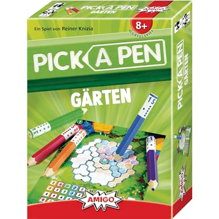 AMIGO 02410 Pick a Pen: Gärten, bunt - Roll & Write Brettspiel von Reiner Knizia, ab 8 Jahre, 2-4 Spieler